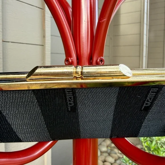 Luiza Black Textured Fabric Clutch with Gold Frame by Luiza - Picture 3 of 16